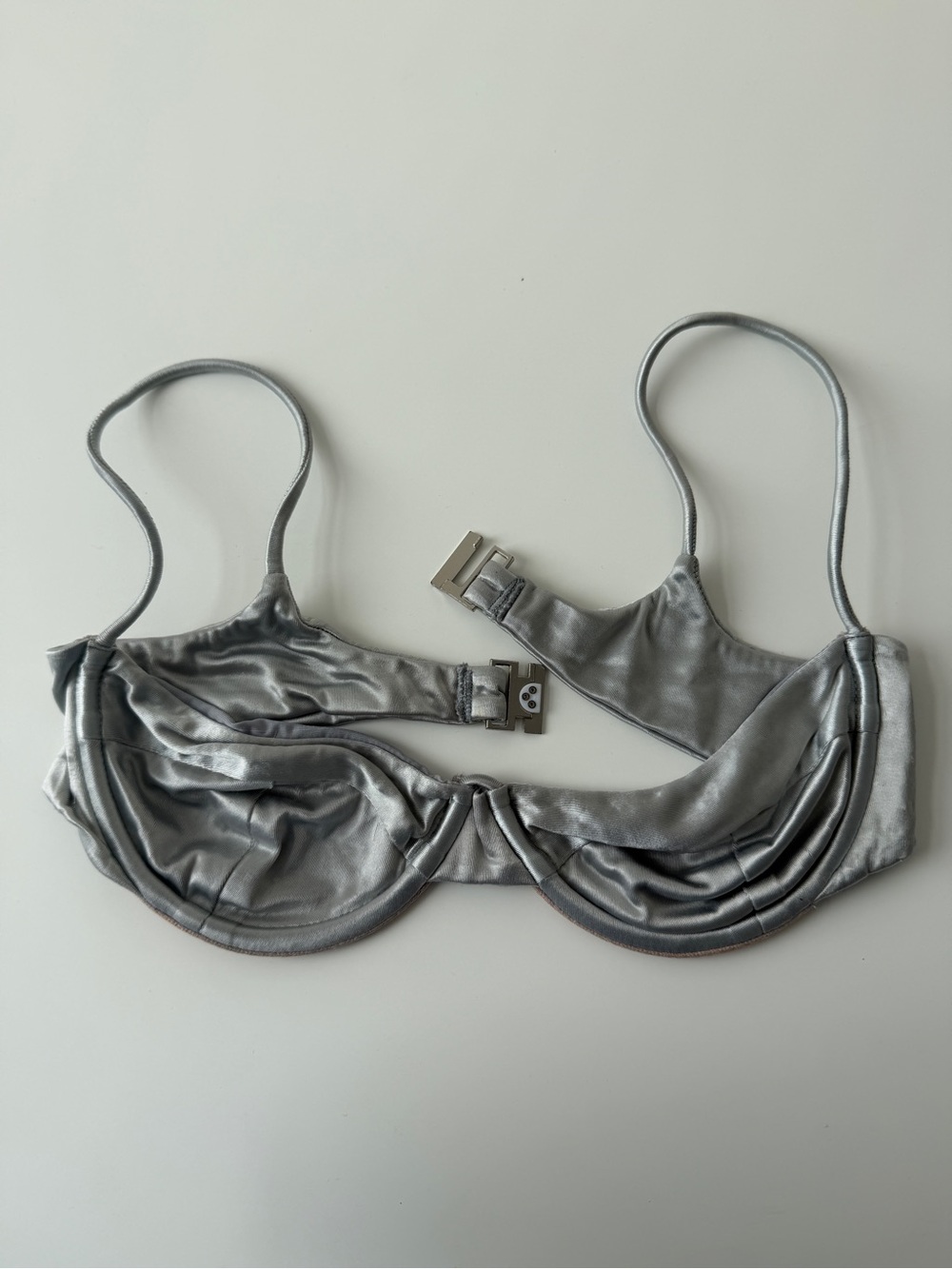 Isa Boulder Silver Satin Bikini Top